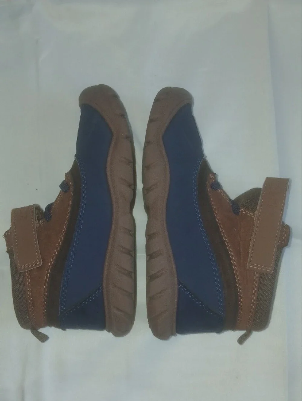 Kids Brown and Navy Trek Boots with Easy Fasten Strap